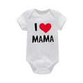 White baby onesie with 'I ❤️ MAMA' text on a white background