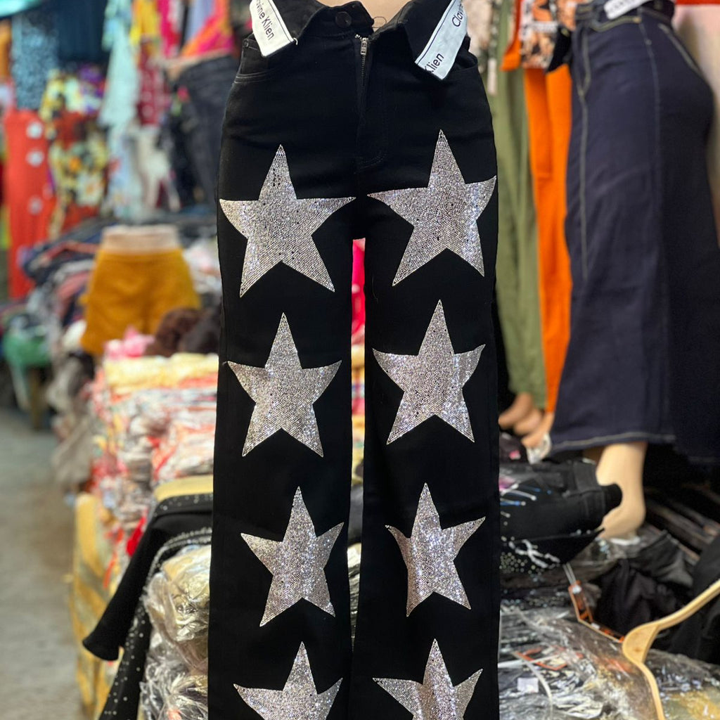 Wide-Leg Rhinestone Jeans