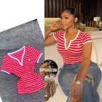 Striped V-Neck Polo