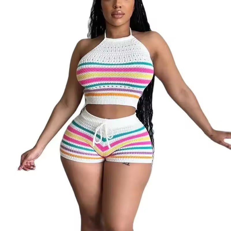 Knit Halter Top & Drawstring Shorts Set