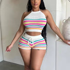 Knit Halter Top & Drawstring Shorts Set