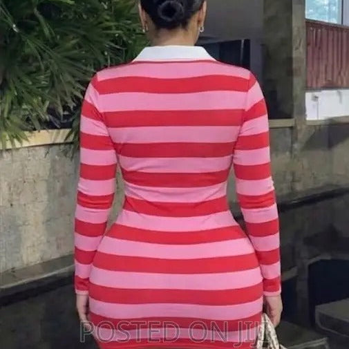 Pink & Red Striped Bodycon Dress