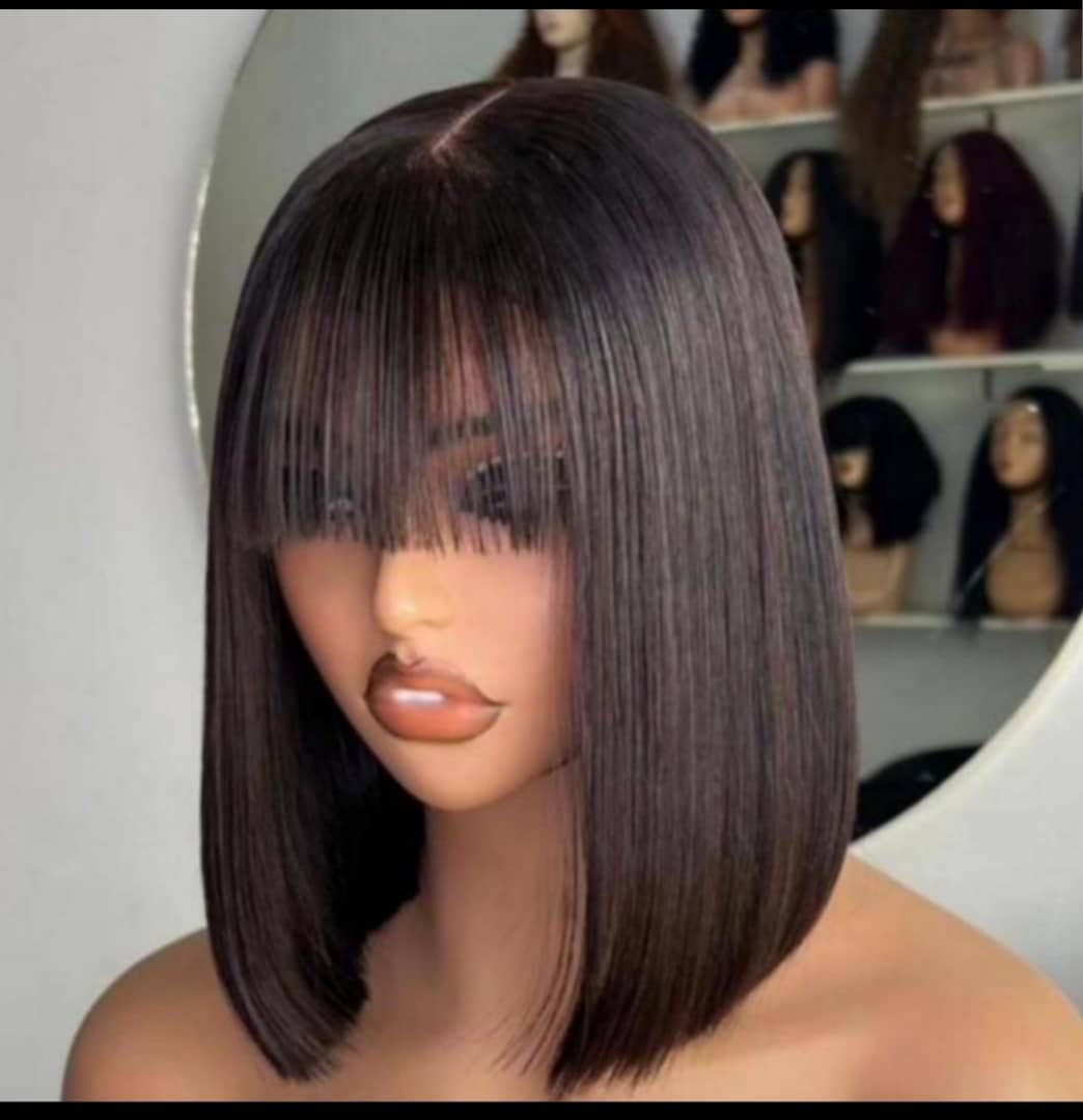 Sleek Black Bob Wig with Bangs