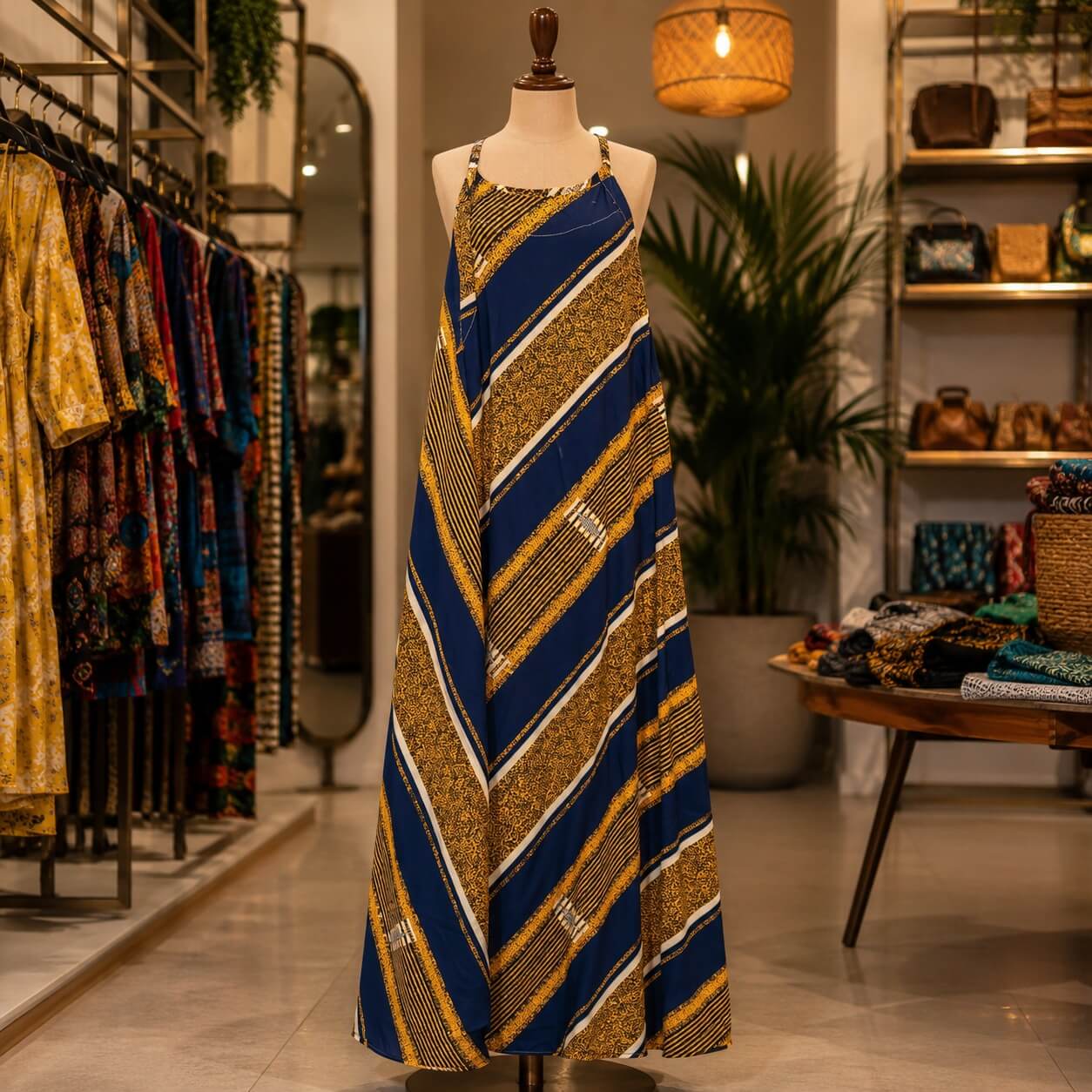 Halter Striped Maxi Dress