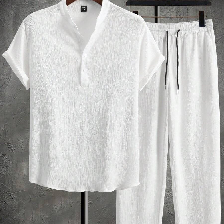 Beige Polo & Wide-Leg Trousers
