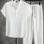 Beige Polo & Wide-Leg Trousers
