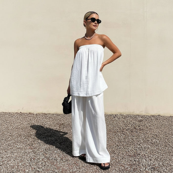 White Poplin Top & Trousers Set