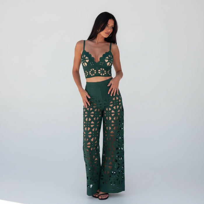 Laser-Cut Floral Tankini Set