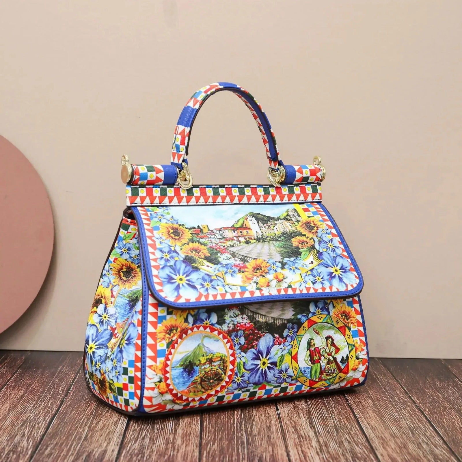 Majolica Print Top Handle Bag