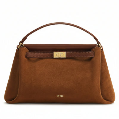 Brown Faux Suede Top Handle Bag