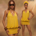 Yellow Halter Pleated Mini Dress