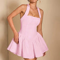Square Neck Halter Back Mini Dress