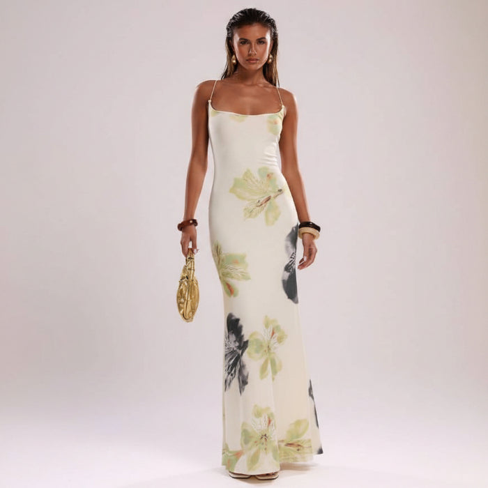 Floral Print Spaghetti Strap Maxi Dress
