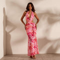 Knitted Mesh Backless Floral Dress