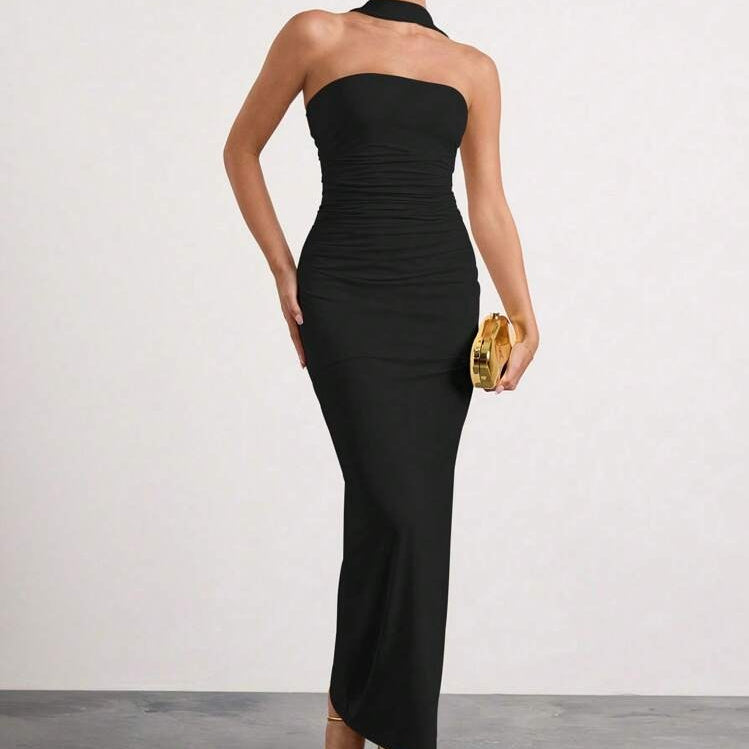 Off-Shoulder Halter Maxi Dress