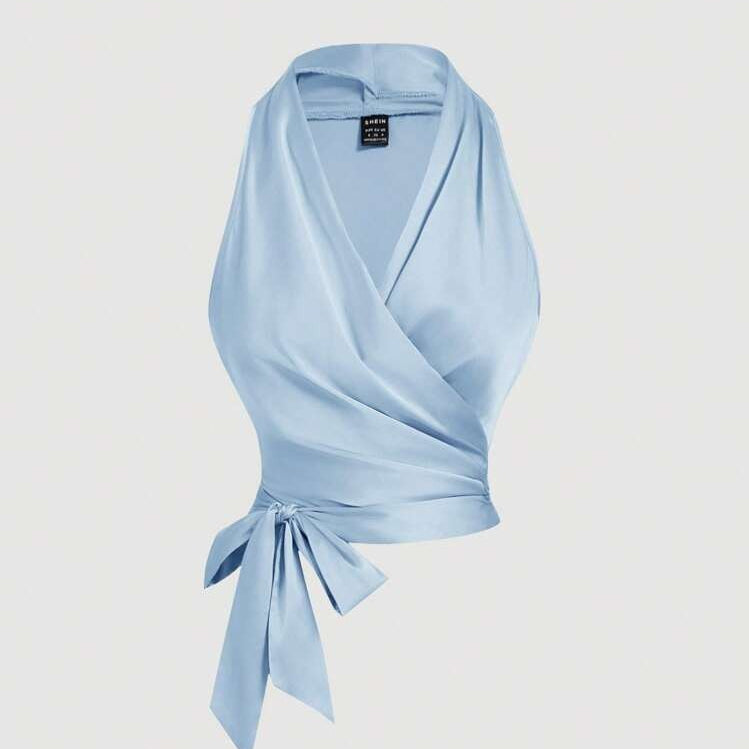 Light Blue Halter Wrap Top