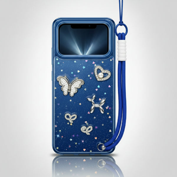 Blue Butterfly & Heart Charms Case
