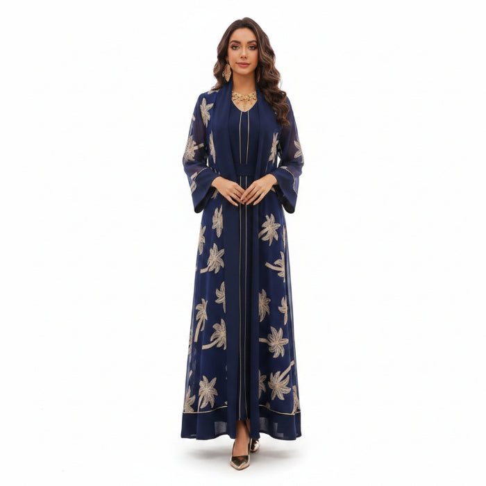 Palm Tree Embroidered Organza Kaftan Set