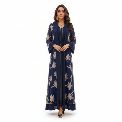 Palm Tree Embroidered Organza Kaftan Set