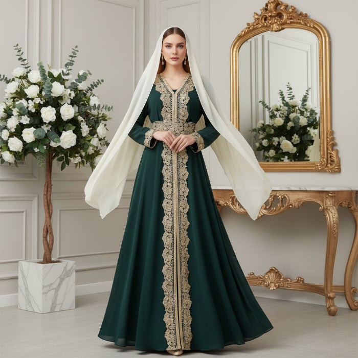 Solid Color Patchwork Abaya Robe
