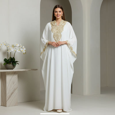 White Kaftan with Gold Embroidery