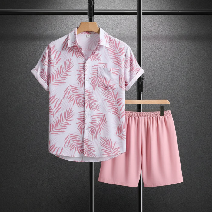 White Button-Down & Pink Shorts Set