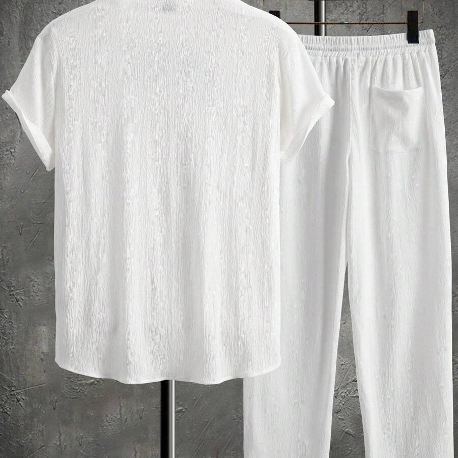 Beige Polo & Wide-Leg Trousers