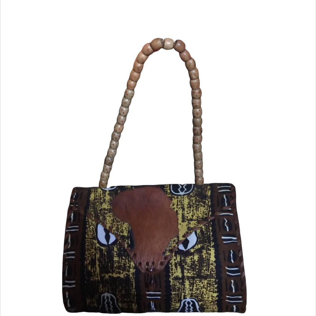 Handbag with a panther design on a white background