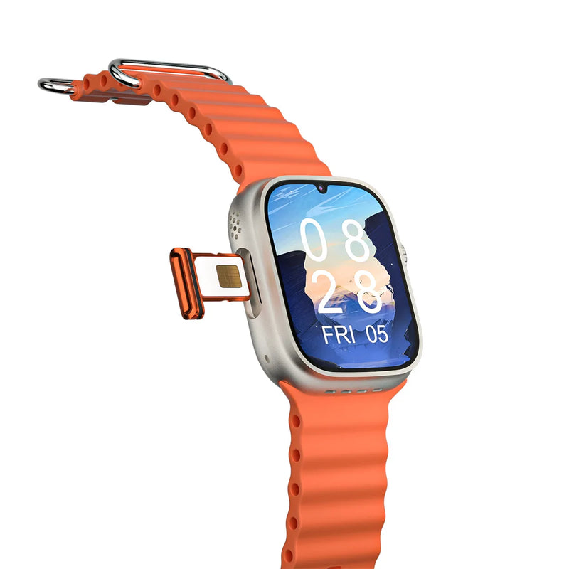 Smartwatch with an orange band on a white background