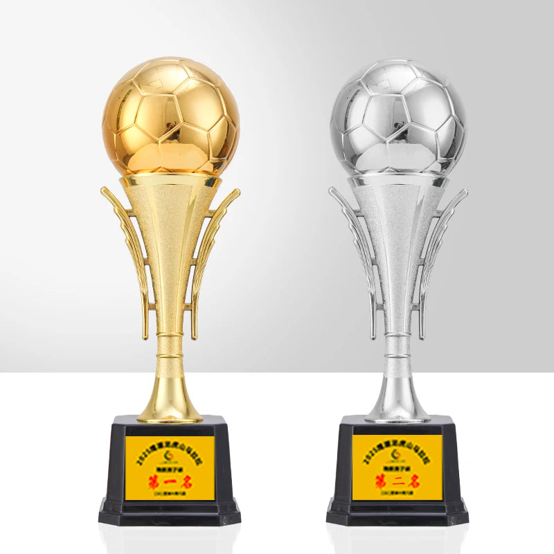 Golden soccer trophy