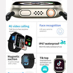 Smartwatch with features listed on a white background
