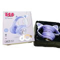 Purple cat-ear headphones with packaging on a white background